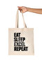 حقيبة هدية من القماش الخام العضوي مطبوعة من Eat Sleep Excel Repeat
