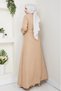 Women's Pocket Detail Buttoned Belted Taupe Linen Dress - 7