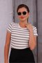 Women's Striped Crew Neck Lycra Short Sleeve Body Crop Blouse - 7