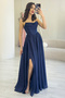 Women's Backless Corset Detail Slit Evening Dress Navy Blue, Red, Baby Blue - 4