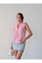 Women's Pink Luxury Quality Ruffled Sleeveless Transparent Shirt - 6