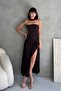 Strapless Slit Stretchy Sandy Fabric Long Maxi Dress with Scarf Detail - 3