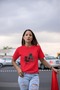 Men/Women La Transfer Printed Round Neck Short Sleeve T-Shirt