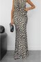 Leopard Patterned Satin Degaje Collar Blouse Skirt Suit - 8