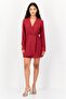 Women Solid Long Sleeves Playsuit, Red - 2