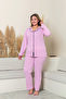 Women's 100% Cotton Piping High Quality Shirt Collar Buttoned Long Sleeve Battal Pajama Set - 2