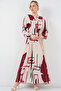 Women's Patterned Long Hijab Dress 2585 - M. Cream - 2