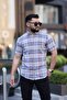 Men's Short Sleeve Slim Fit Checked Linen Shirt 2476