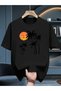 Unisex Cotton Black Oversize "Palm and Sunset" Printed Crew Neck Comfortable T-Shirt