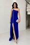 Cobalt Blue One Shoulder Chain Detailed Fish Evening Dress