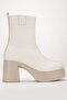 Women's Genuine Leather Thick Soled Heeled Boots - Cream - 3