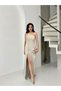 Stone One Shoulder Chain Detailed Fish Evening Dress - 2