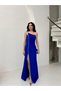 Cobalt Blue One Shoulder Chain Detailed Fish Evening Dress - 3