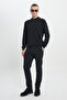 Men's Black Standard Fit Regular Cut Half Turtleneck Cotton Jacquard Knitwear Sweater - 2
