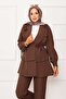 Double Set with Flounce Ruffle Detail Skirt, Brown - 2