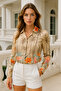 Women's Satin Tropical Patterned Slim Fit Shirt - Desing Shirt with Hidden Button Detail - 2