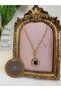 Steel Gold Color Topcuk Chain Green Stone Necklace
