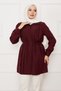 Boydan Hidden Buttoned Pleated Detailed Hijab Shirt in Wine Red - 3