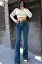 Stevi Medium Blue Spanish Leg High Waist Lycra Women's Jeans