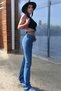 Angeliqua Women's Medium Blue High Waist Stretchy Denim Fabric Flare Jeans - 4