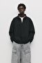 Fermuarlı dik yaka basic sweatshirt