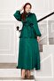 Satin Skirt Suit with Gathered Waistband Detail Emerald - 3