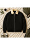 Unisex Black Plush White Collar Oversize Bomber Jacket College Jacket - 3