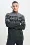 Men's Green-Gray Woolen Standard Fit Regular Fit Full Turtleneck Print Knitwear Sweater