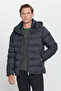 Men's Black Standard Fit Normal Cut Hooded Stand-Up Collar Coat