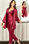2101 Women's Burgundy Satin Pajama Set with Robe