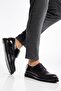 Genuine Leather Men's Classic Shoes Black Patent Leather Thick Sole Tied Flat - 2