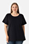 Women's Black Plus Size Crew Neck Cotton Lycra Stretchy Short Sleeve T-Shirt - 2