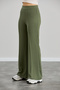 Women's Khaki Modal Wide Leg Striped High Waist Elastic Waist Soft Textured Lycra Trousers