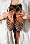 Genuine Leather Knitted Detail Ankle Strap Elastic Daily Women's Sandals - 4