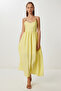 Bead Detailed Strap Summer Modal Dress Lub0141 Yellow - 3