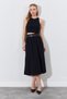 Midi Gabardine Skirt with Belt Detail, Pockets and Elastic Waist |   Ek100293081