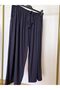 Cotton Viscose Thin Summer Pocket Combed Cotton Capri Pajama Trousers Navy Blue - 4
