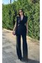 Women's Shoulder Detail Belted Zero Sleeve Vest Pants Double Set - 3