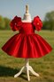 Special Design Red Flower Detailed Satin Girls' Evening Dress