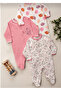 Baby Girl Printed Cotton Booties 3-Piece Jumpsuit Set with Colorful Pattern - 2