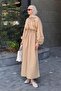 Balloon Sleeve Tie Hijab Dress Sand Beige - 3