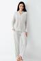 Women's Button-Down Striped Pajamas Set, Long-Sleeved and Pocketed, 50% Cotton 50% Modal - 3