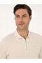 Beige Slim Fit Non-Curling Zip Polo Collar Basic Pique Sweatshirt 50314046-VR011 - 2