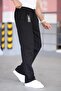Double Pleated Black Color Half Elastic Waist Quality Relaxed Cut Linen Baggy Trousers - 7