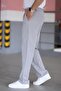 Double Pleated Gray Color Half Elastic Waist Quality Relaxed Cut Knitted Baggy Trousers - 3