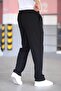 Double Pleated Black Color Half Elastic Waist Quality Relaxed Cut Knitted Baggy Trousers - 7