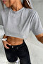 Women's Gray Crew Neck Oversize Crop T-Shirt - 4