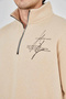 Men's Half-Zip Printed 3-Thread Cotton Sweatshirt - Beige - 8