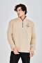 Men's Half-Zip Printed 3-Thread Cotton Sweatshirt - Beige - 3