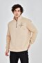 Men's Half-Zip Printed 3-Thread Cotton Sweatshirt - Beige - 5